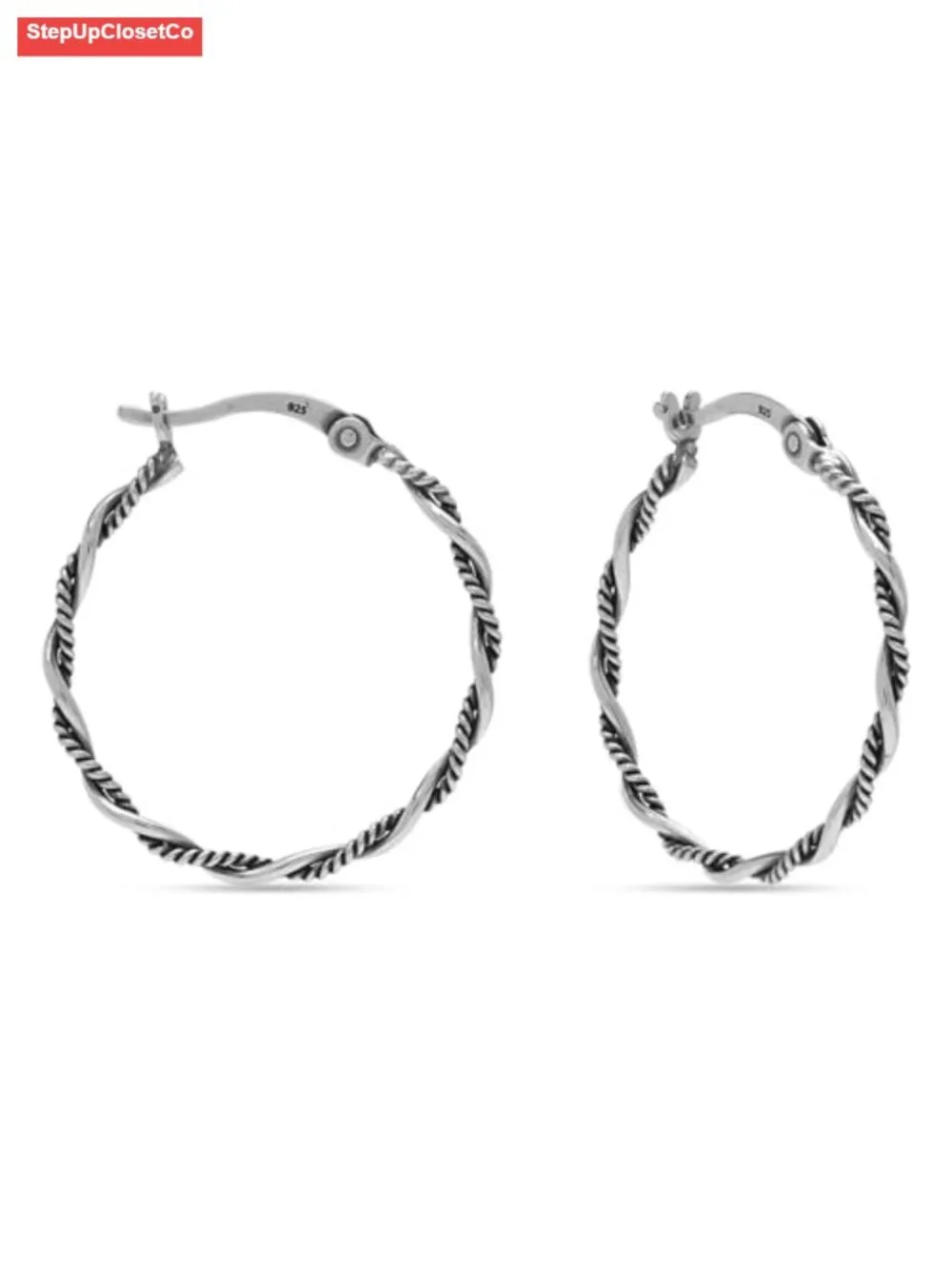Sterling Silver Diamond-Cut Hoop Earrings, Twisted Texture, 25mm